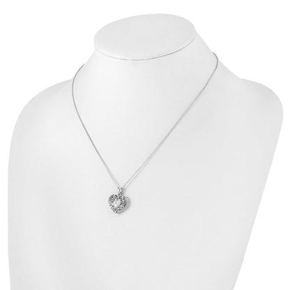 Sterlingsilber Cheryl M Rhodiniert Zirkonia Herz mit 2 Zoll Verlängerung. Halskette