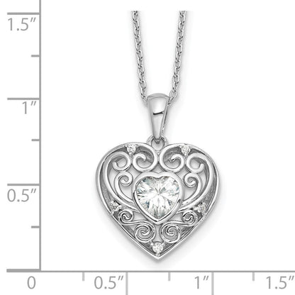 Sterlingsilber Cheryl M Rhodiniert Zirkonia Herz mit 2 Zoll Verlängerung. Halskette