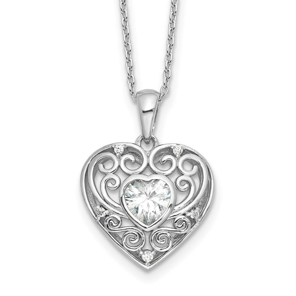 Sterlingsilber Cheryl M Rhodiniert Zirkonia Herz mit 2 Zoll Verlängerung. Halskette