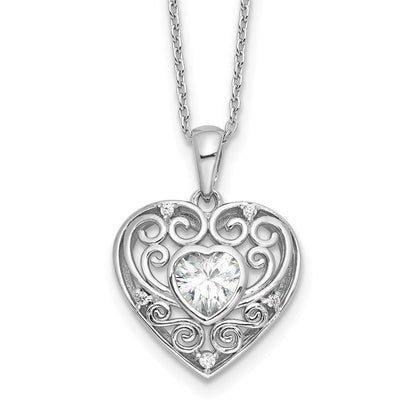 Sterlingsilber Cheryl M Rhodiniert Zirkonia Herz mit 2 Zoll Verlängerung. Halskette