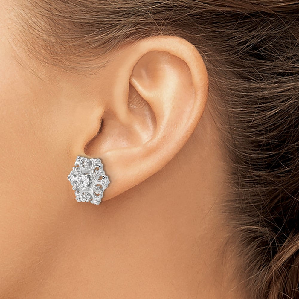 Sterlingsilber Cheryl M Rhodiniert Zirkonia Schneeflocke Ohrstecker