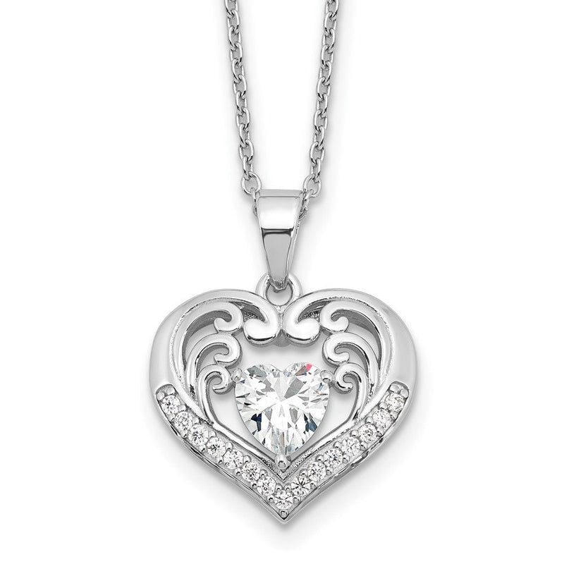 Sterlingsilber Cheryl M Rhodiniert Zirkonia Herz mit 2 Zoll Verlängerung. Halskette