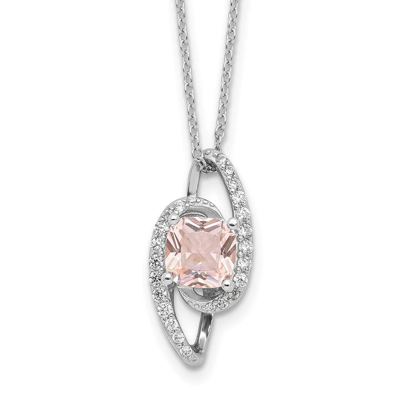 Sterlingsilber Cheryl M Rhodiniert Synthetisch Morganit & Zirkonia mit 2 Zoll Verlängerung. Halskette