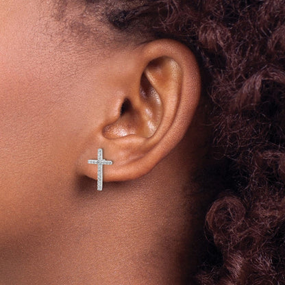 Sterlingsilber Cheryl M Rhodiniert Zirkonia Kreuz Ohrstecker