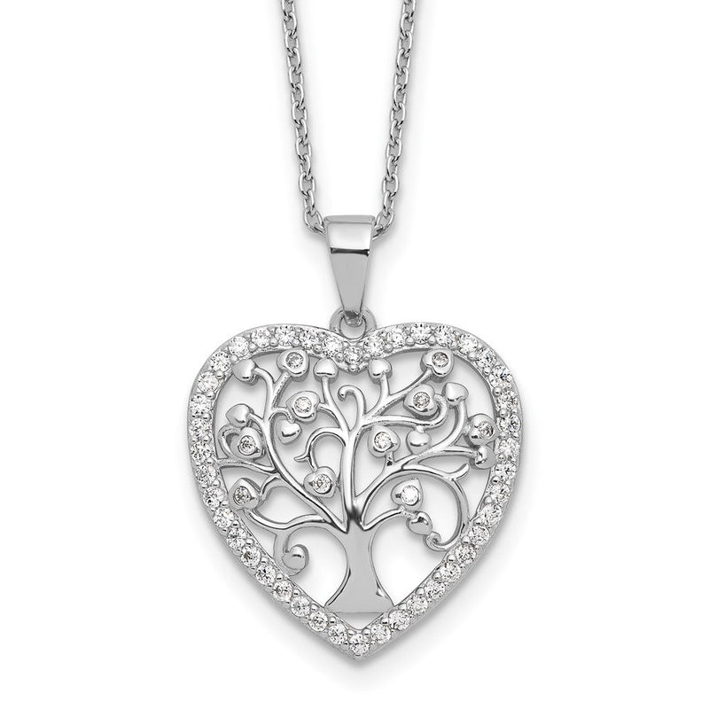 Sterlingsilber Cheryl M Rhodiniert Zirkonia Baum Of Leben Herz mit 2 Zoll Verlängerung Halskette