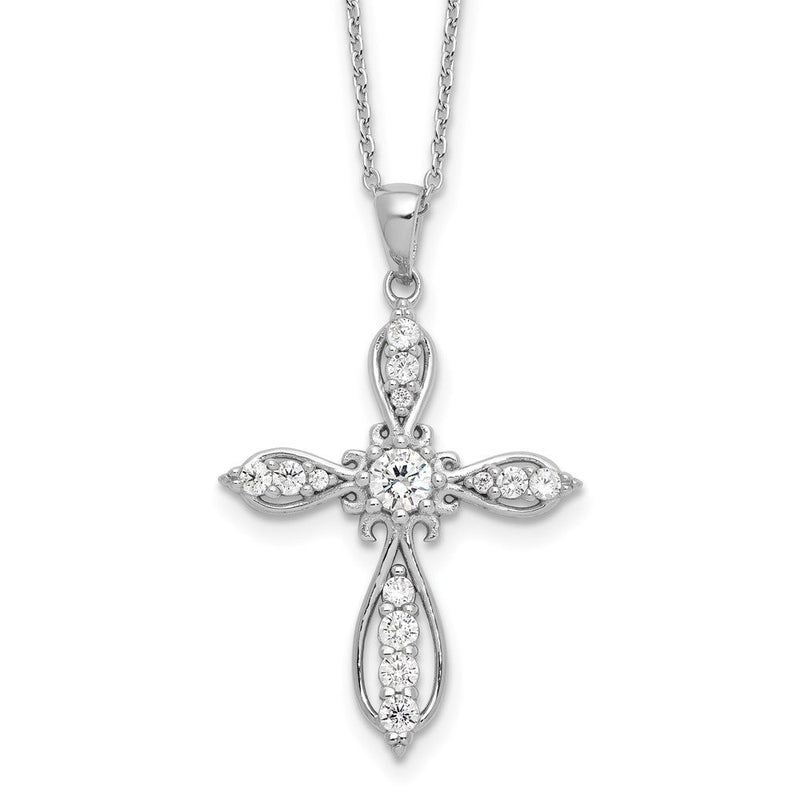 Sterlingsilber Cheryl M Rhodiniert Zirkonia Kreuz mit 2 Zoll Verlängerung. Halskette