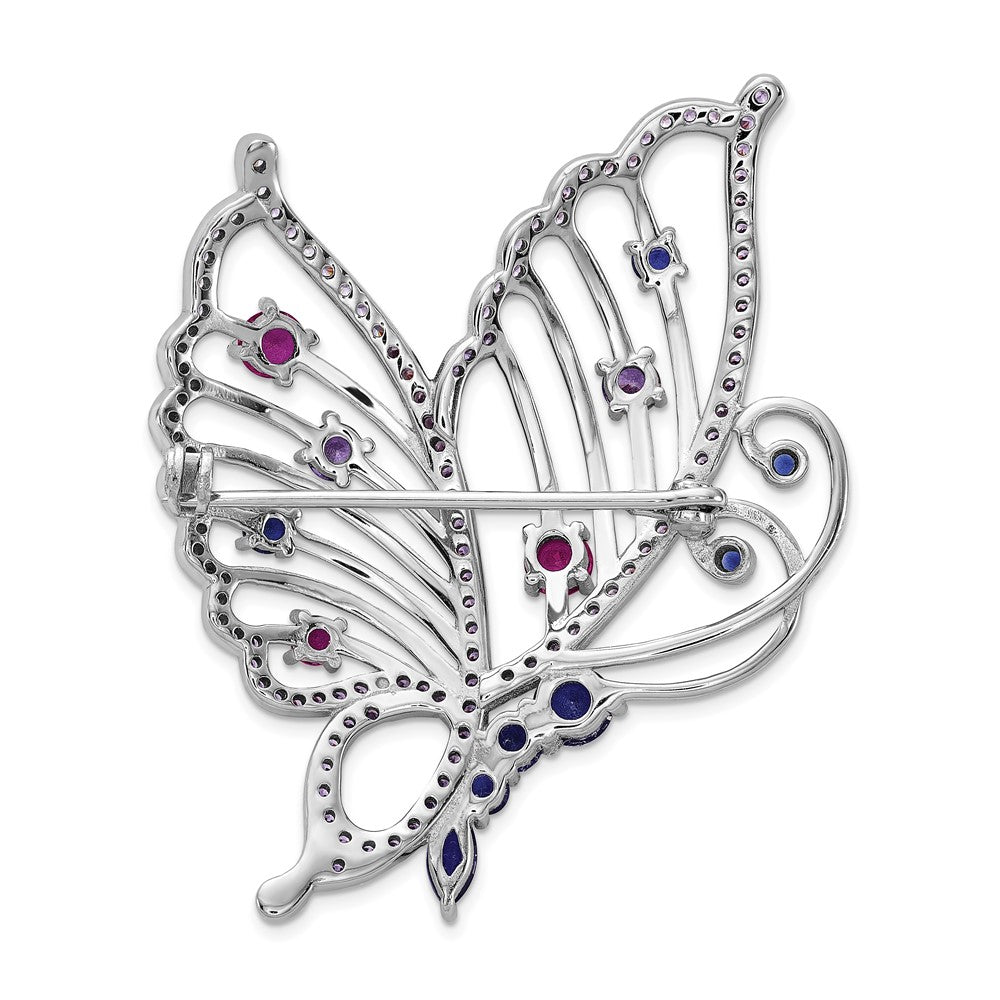 Sterlingsilber Cheryl M Rhodiniert-pl Cr. Rubin, Cr. Saphir & Zirkonia Schmetterling Brosche