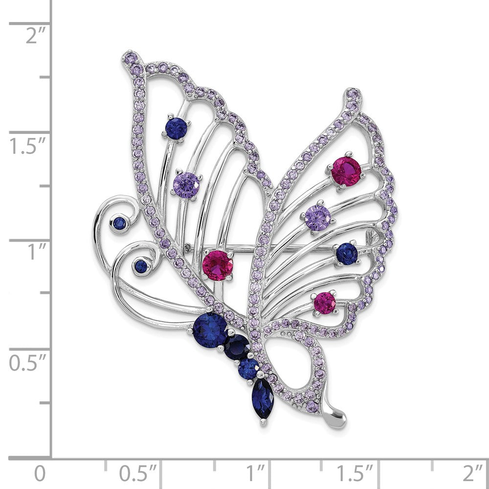 Sterlingsilber Cheryl M Rhodiniert-pl Cr. Rubin, Cr. Saphir & Zirkonia Schmetterling Brosche