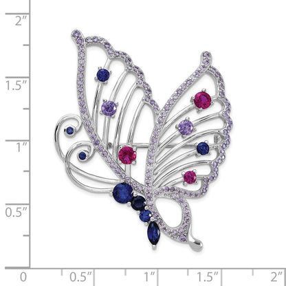 Sterlingsilber Cheryl M Rhodiniert-pl Cr. Rubin, Cr. Saphir & Zirkonia Schmetterling Brosche