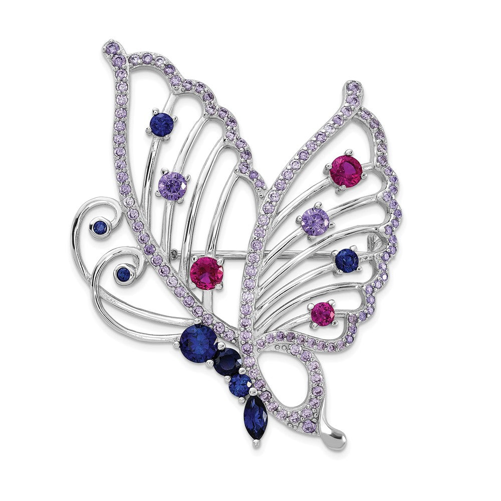 Sterlingsilber Cheryl M Rhodiniert-pl Cr. Rubin, Cr. Saphir & Zirkonia Schmetterling Brosche