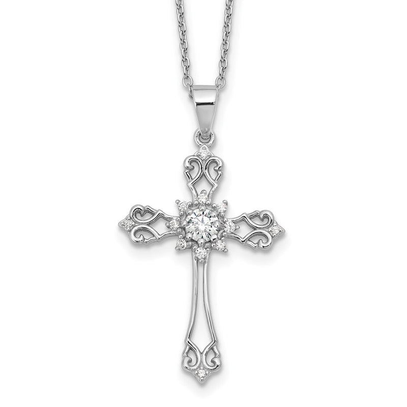 Sterlingsilber Cheryl M Rhodiniert Zirkonia Kreuz mit 2 Zoll Verlängerung. Halskette