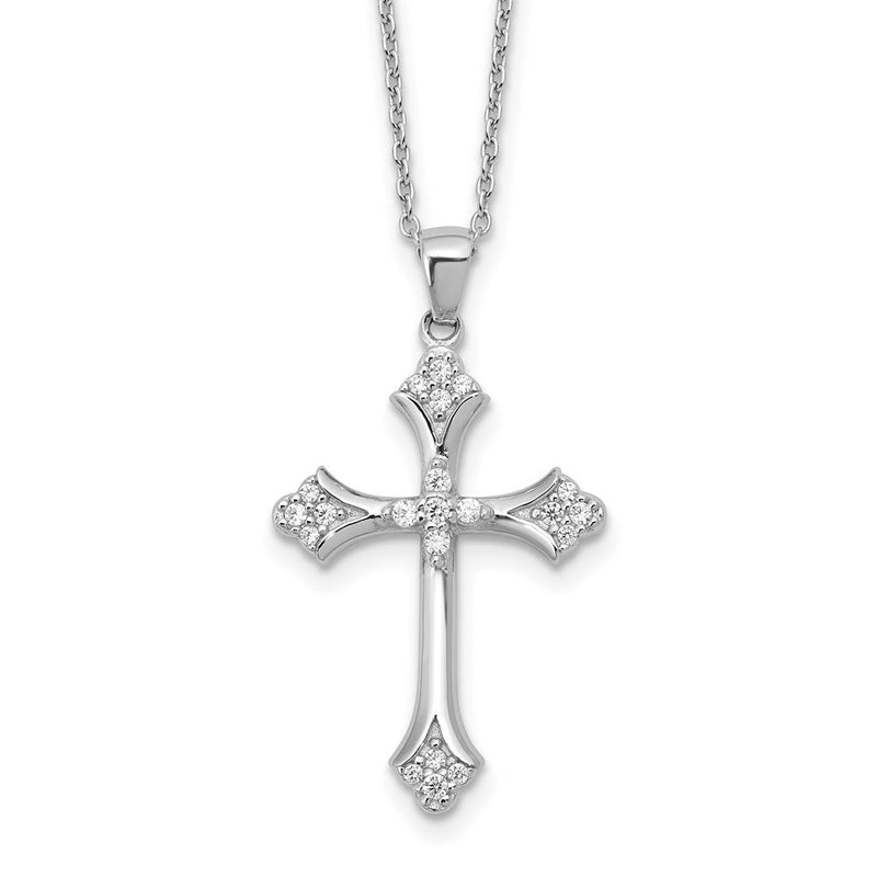 Sterlingsilber Cheryl M Rhodiniert Zirkonia Kreuz mit 2 Zoll Verlängerung. Halskette