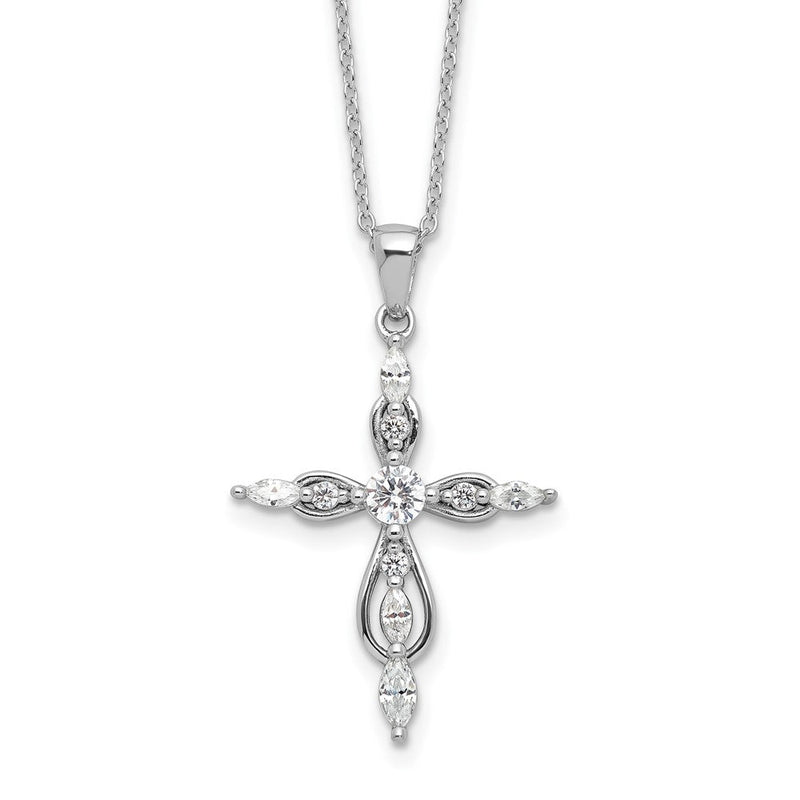 Sterlingsilber Cheryl M Rhodiniert Zirkonia Kreuz mit 2 Zoll Verlängerung. Halskette