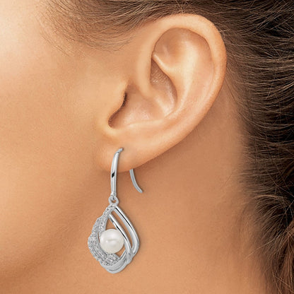Sterlingsilber Cheryl M Rhodiniert Zirkonia & Fwc Perle Ohrhänger
