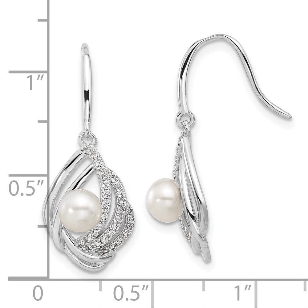 Sterlingsilber Cheryl M Rhodiniert Zirkonia & Fwc Perle Ohrhänger