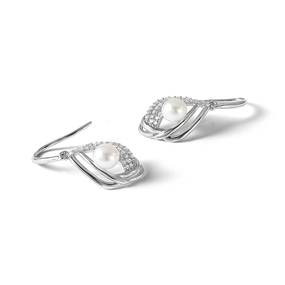 Sterlingsilber Cheryl M Rhodiniert Zirkonia & Fwc Perle Ohrhänger