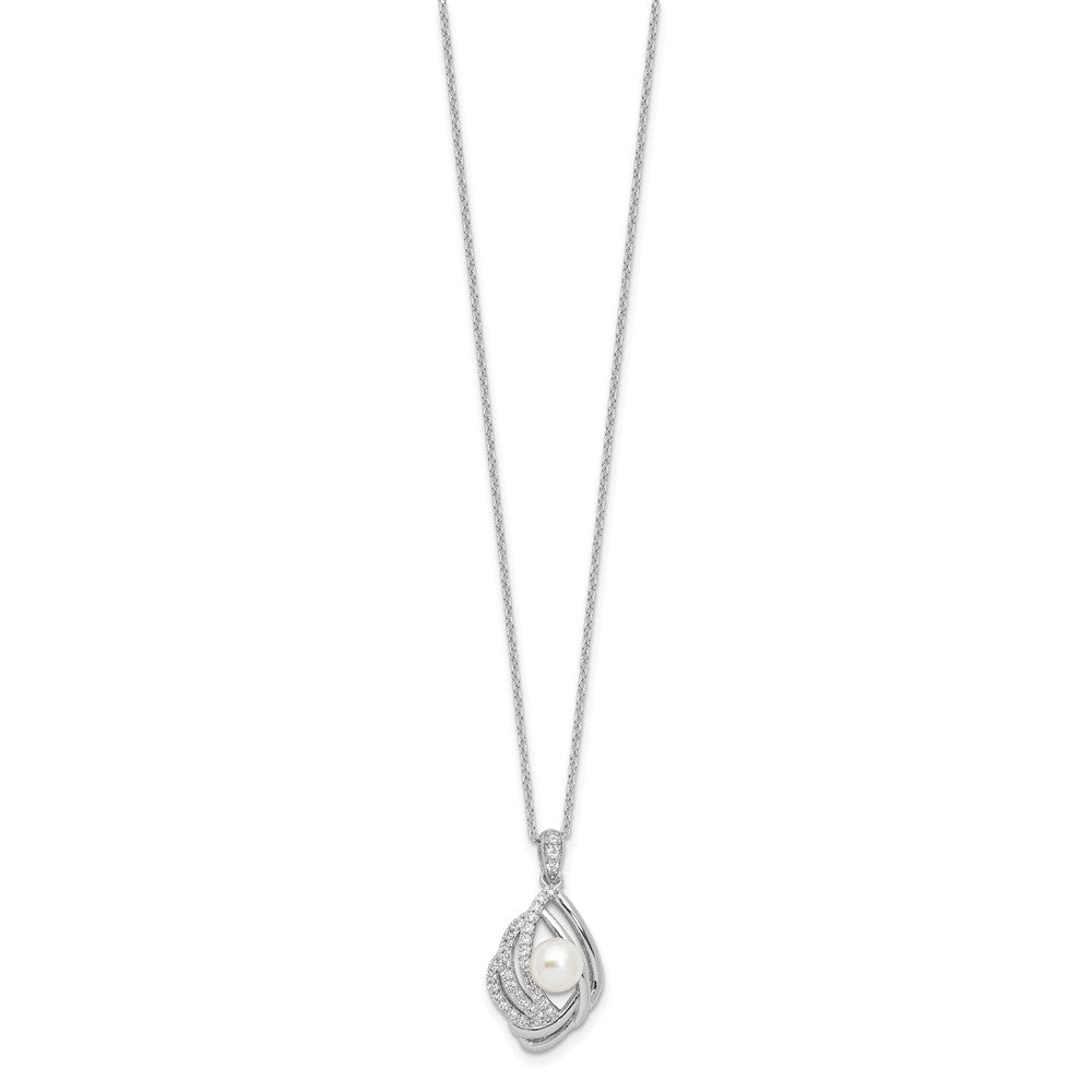 Sterlingsilber Cheryl M Rhodiniert Zirkonia & Fwc Perle mit 2 Zoll Verlängerung Halskette