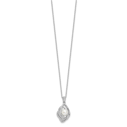 Sterlingsilber Cheryl M Rhodiniert Zirkonia & Fwc Perle mit 2 Zoll Verlängerung Halskette