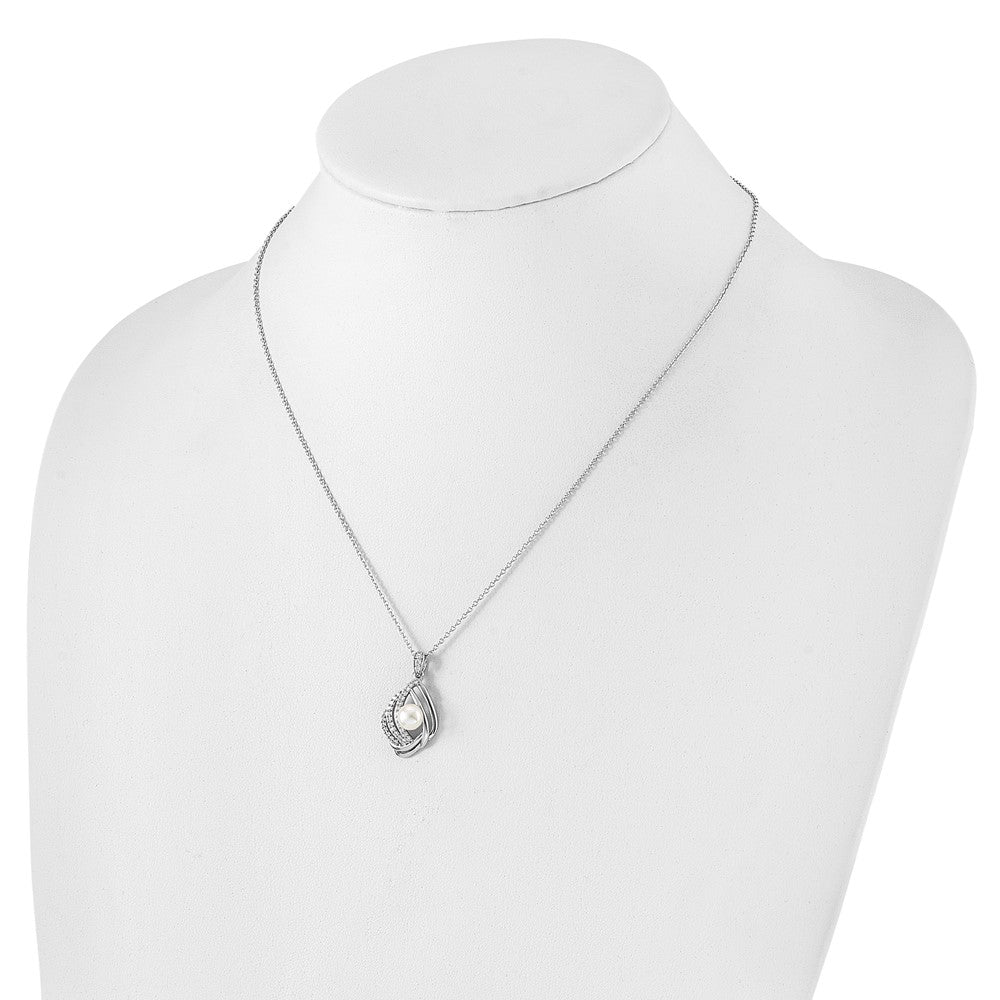 Sterlingsilber Cheryl M Rhodiniert Zirkonia & Fwc Perle mit 2 Zoll Verlängerung Halskette