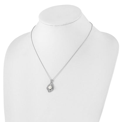 Sterlingsilber Cheryl M Rhodiniert Zirkonia & Fwc Perle mit 2 Zoll Verlängerung Halskette