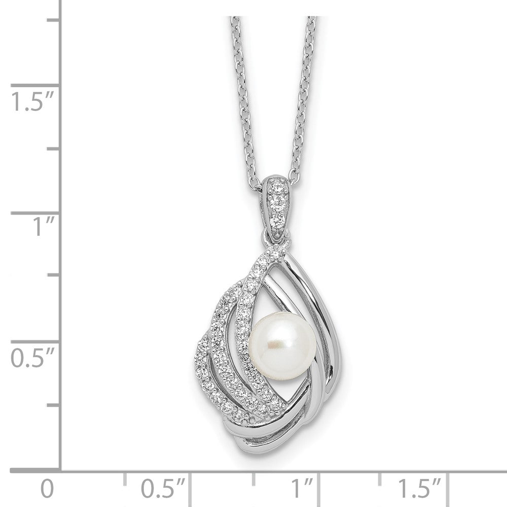 Sterlingsilber Cheryl M Rhodiniert Zirkonia & Fwc Perle mit 2 Zoll Verlängerung Halskette