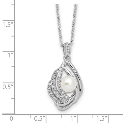 Sterlingsilber Cheryl M Rhodiniert Zirkonia & Fwc Perle mit 2 Zoll Verlängerung Halskette