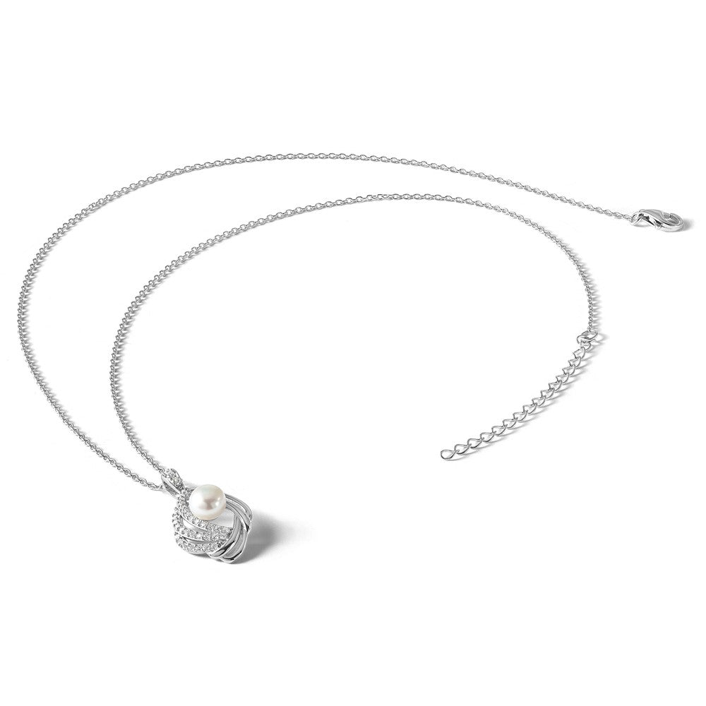 Sterlingsilber Cheryl M Rhodiniert Zirkonia & Fwc Perle mit 2 Zoll Verlängerung Halskette