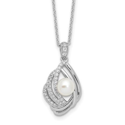Sterlingsilber Cheryl M Rhodiniert Zirkonia & Fwc Perle mit 2 Zoll Verlängerung Halskette
