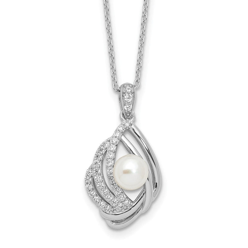 Sterlingsilber Cheryl M Rhodiniert Zirkonia & Fwc Perle mit 2 Zoll Verlängerung Halskette