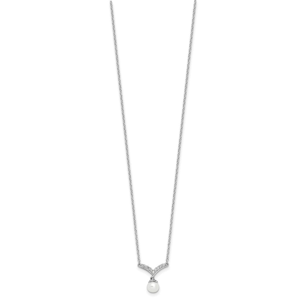 Sterlingsilber Cheryl M Rhodiniert Zirkonia & Fwc Perle Halskette