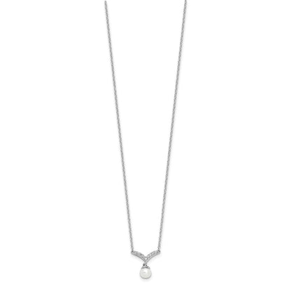 Sterlingsilber Cheryl M Rhodiniert Zirkonia & Fwc Perle Halskette