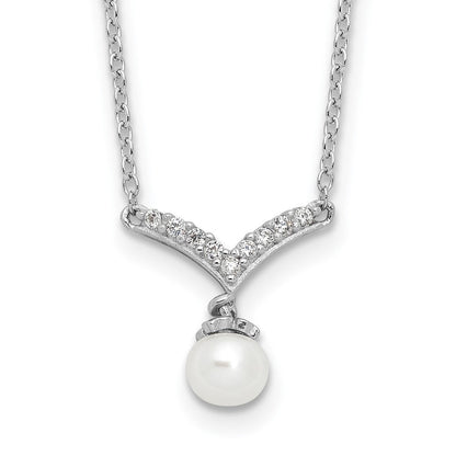 Sterlingsilber Cheryl M Rhodiniert Zirkonia & Fwc Perle Halskette