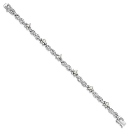 Sterlingsilber Cheryl M Rhodiniert Glas Perle & Zirkonia Blumen Armband
