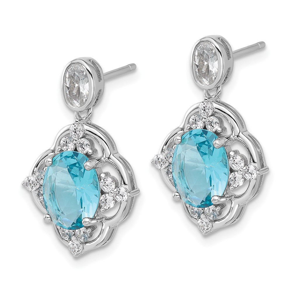 Sterlingsilber Cheryl M Rhodiniert Zirkonia & Blau Glas Stecker Ohrhänger
