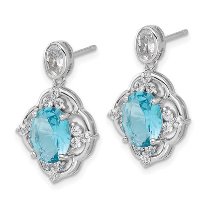 Sterlingsilber Cheryl M Rhodiniert Zirkonia & Blau Glas Stecker Ohrhänger