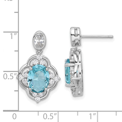 Sterlingsilber Cheryl M Rhodiniert Zirkonia & Blau Glas Stecker Ohrhänger