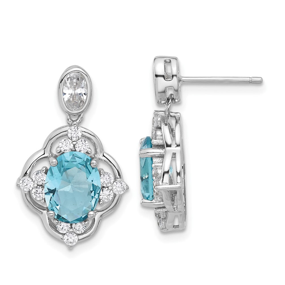 Sterlingsilber Cheryl M Rhodiniert Zirkonia & Blau Glas Stecker Ohrhänger