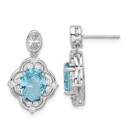 Sterlingsilber Cheryl M Rhodiniert Zirkonia & Blau Glas Stecker Ohrhänger