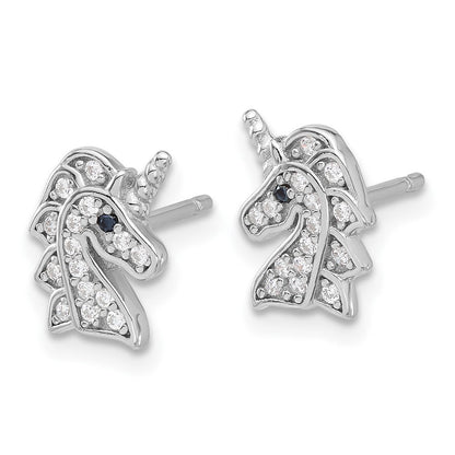 Sterlingsilber Cheryl M Rhodiniert Schwarz & Weiß Zirkonia Einhorn Ohrstecker