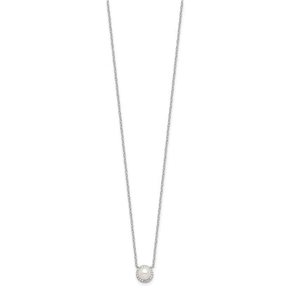 Sterlingsilber Cheryl M Rhodiniert Zirkonia & Fwc Perle Halskette