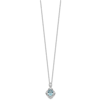 Sterlingsilber Cheryl M Rhodiniert Zirkonia & Blau Glas Halskette