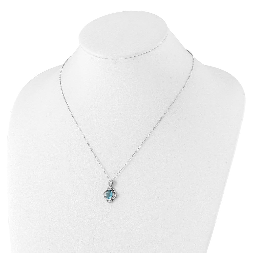 Sterlingsilber Cheryl M Rhodiniert Zirkonia & Blau Glas Halskette