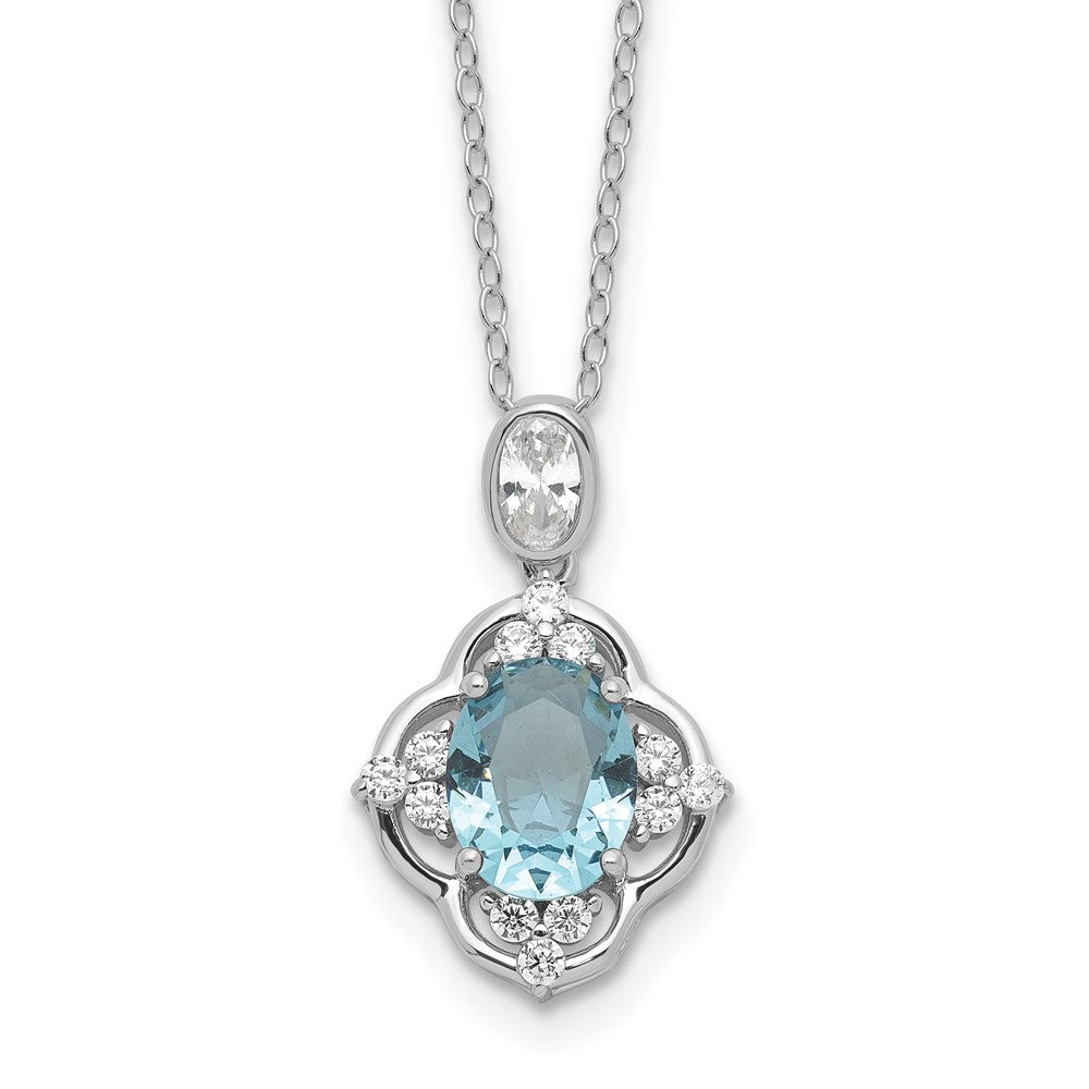 Sterlingsilber Cheryl M Rhodiniert Zirkonia & Blau Glas Halskette