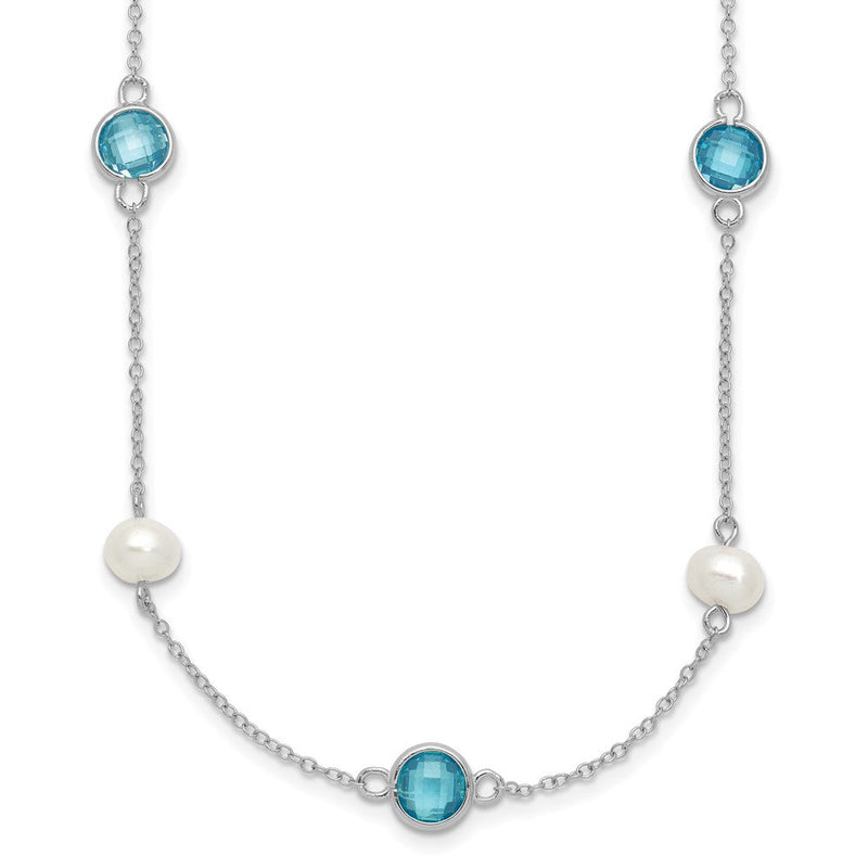 Sterlingsilber Cheryl M Rhodiniert Blau Zirkonia & Fwc Perle Station mit 2 Zoll Verlängerung Halskette