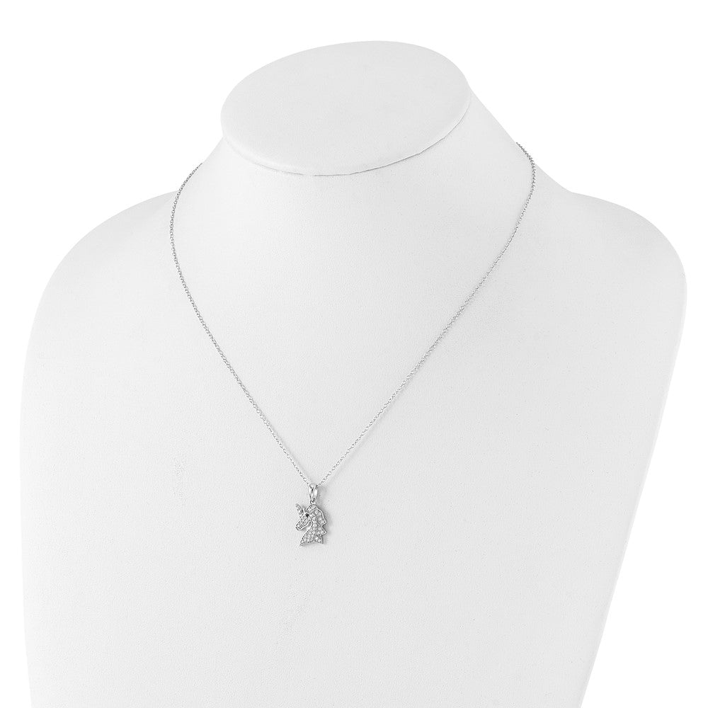 Sterlingsilber Cheryl M Rhodiniert Schwarz & Weiß Zirkonia Einhorn Halskette