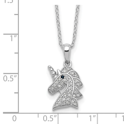 Sterlingsilber Cheryl M Rhodiniert Schwarz & Weiß Zirkonia Einhorn Halskette