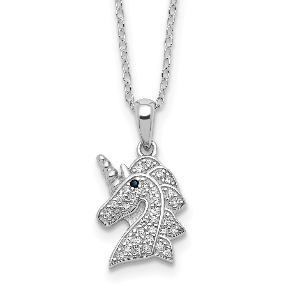 Sterlingsilber Cheryl M Rhodiniert Schwarz & Weiß Zirkonia Einhorn Halskette