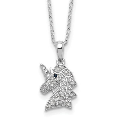 Sterlingsilber Cheryl M Rhodiniert Schwarz & Weiß Zirkonia Einhorn Halskette