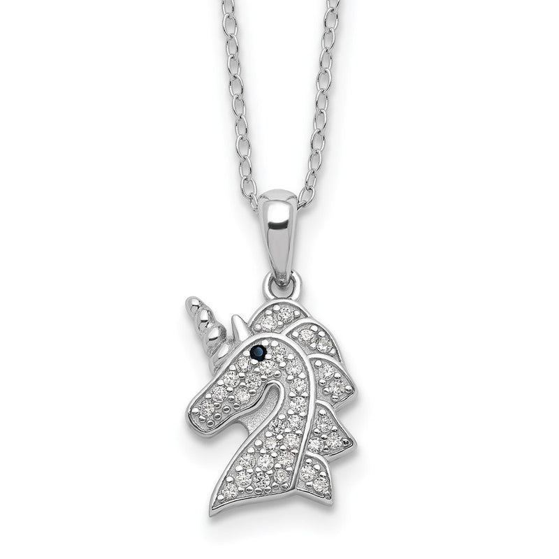 Sterlingsilber Cheryl M Rhodiniert Schwarz & Weiß Zirkonia Einhorn Halskette