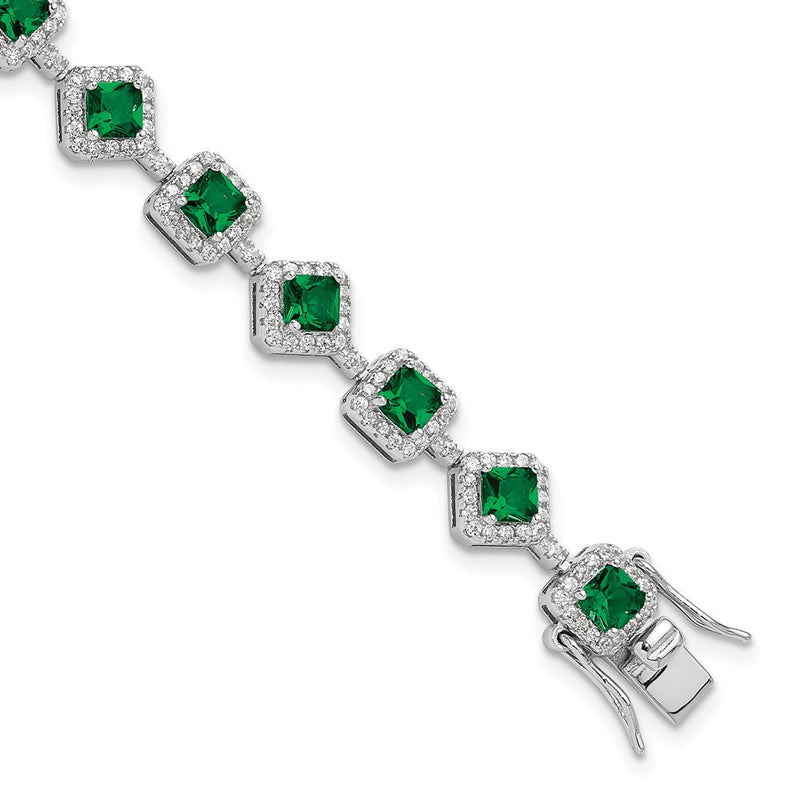 Sterlingsilber Cheryl M Rhodiniert Fantasie Zirkonia & Grün Glas Armband
